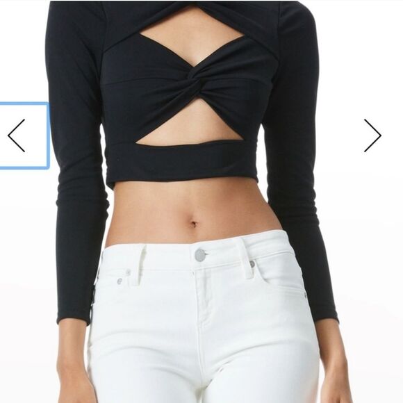 Alice + Olivia Amelie Cutout Twist Tie Crop Top in Black - Picture 1 of 9